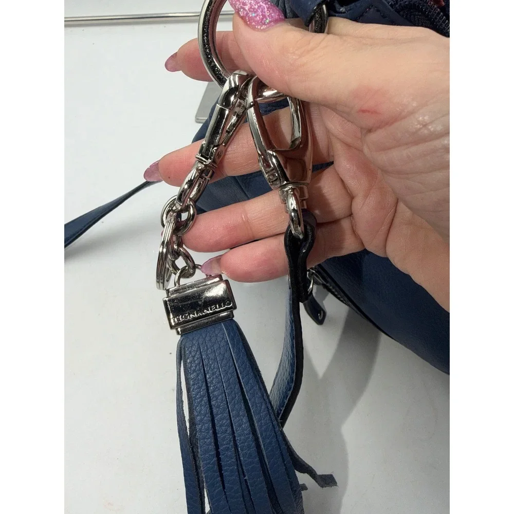 Tignanello Bright Navy Blue Pebbled Leather Crossbody Bag with Tassel Accent